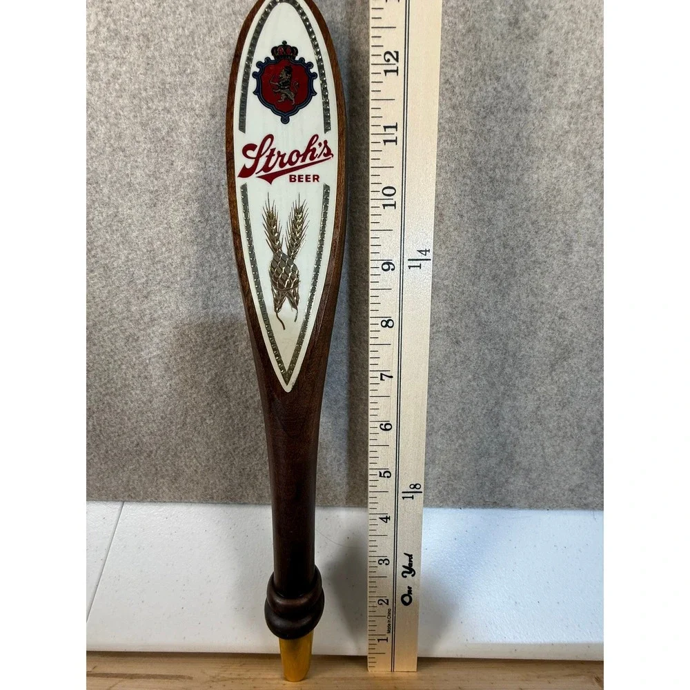 Vintage Stroh's Beer Tap Handle Wood Bar Kegerator Handle Detroit Breweriana 13